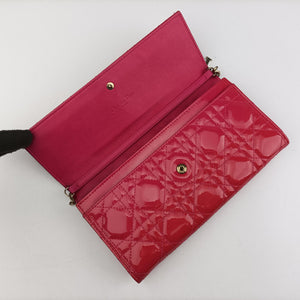 Pre-owned Christian Dior Lady Dior cannage Red Patent shoulderbag | stylenewstar