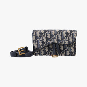 Pre-owned Christian Dior Saddle Navy jacquard×Leather bum bag/waist bag | stylenewstar