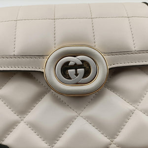 Pre-owned Gucci Mini Deco White Leather 741457 520981 shoulderbag | stylenewstar