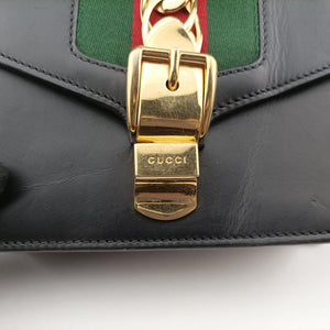 Pre-owned Gucci Sylvie Black×red×Green Leather 431666 handbag | stylenewstar