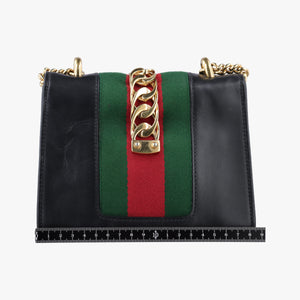 Pre-owned Gucci Sylvie Black×red×Green Leather 431666 handbag | stylenewstar