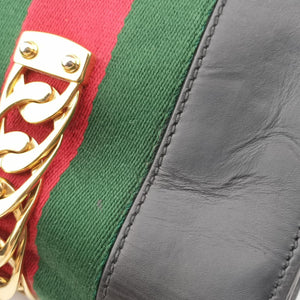 Pre-owned Gucci Sylvie Black×red×Green Leather 431666 handbag | stylenewstar