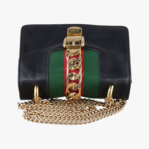 Pre-owned Gucci Sylvie Black×red×Green Leather 431666 handbag | stylenewstar