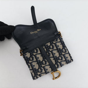 Secondhand Christian Dior Saddle Navy×Gray jacquard shoulderbag | stylenewstar