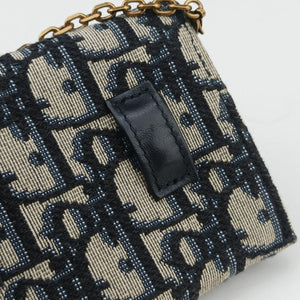 Secondhand Christian Dior Saddle Navy×Gray jacquard shoulderbag | stylenewstar