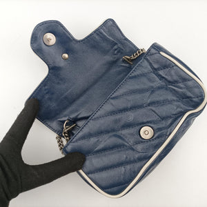 Pre-owned Gucci GG Marmont White×blue Leather 574969 shoulderbag | stylenewstar