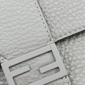 Pre-owned Fendi FF Logo Baguette slim Grey Leather 7M0295 shoulderbag | stylenewstar