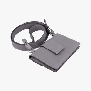 Pre-owned Fendi FF Logo Baguette slim Grey Leather 7M0295 shoulderbag | stylenewstar