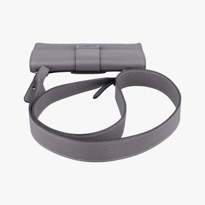 Pre-owned Fendi FF Logo Baguette slim Grey Leather 7M0295 shoulderbag | stylenewstar