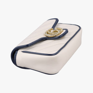 Pre-owned Gucci GG Marmont White×navy Leather 574969 shoulderbag | stylenewstar