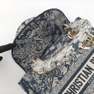 Vintage Christian Dior D-Lite Medium Royaume Navy Jacquard shoulderbag | stylenewstar