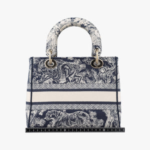 Vintage Christian Dior D-Lite Medium Royaume Navy Jacquard shoulderbag | stylenewstar