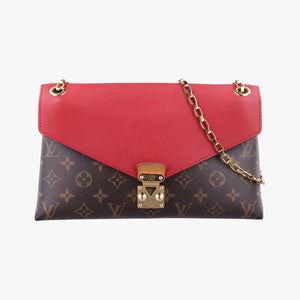 Secondhand Louis Vuitton PALLAS Chain Brown×CERISE Monogram Canvas×calf leather M41201 shoulderbag | stylenewstar
