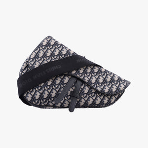 Secondhand Christian Dior Saddlebags Gray×Navy×Black Jacquard×Leather shoulderbag | stylenewstar