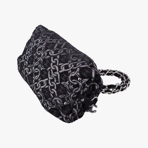 Vintage Chanel Interlocking CC Chain Motif Black Cotton Canvas interwoven A29996 shoulderbag | stylenewstar