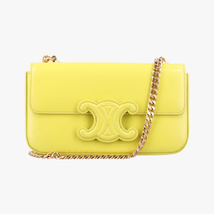 Pre-owned Celine Triomphe Chain Yellow Leather shoulderbag | stylenewstar