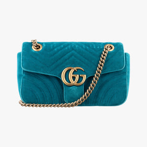 Pre-owned Gucci GG Marmont Blue velour 443497 shoulderbag | stylenewstar