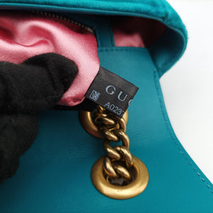 Pre-owned Gucci GG Marmont Blue velour 443497 shoulderbag | stylenewstar