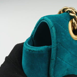 Pre-owned Gucci GG Marmont Blue velour 443497 shoulderbag | stylenewstar