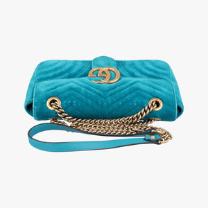 Pre-owned Gucci GG Marmont Blue velour 443497 shoulderbag | stylenewstar