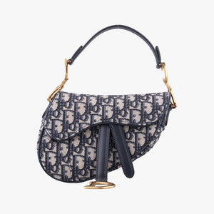 Secondhand Christian Dior Saddle Navy Jacquard × Leather shoulderbag | stylenewstar