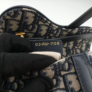 Secondhand Christian Dior Saddle Navy Jacquard × Leather shoulderbag | stylenewstar