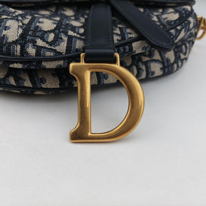 Secondhand Christian Dior Saddle Navy Jacquard × Leather shoulderbag | stylenewstar