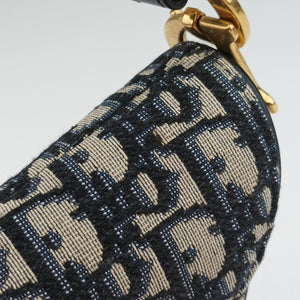 Secondhand Christian Dior Saddle Navy Jacquard × Leather shoulderbag | stylenewstar