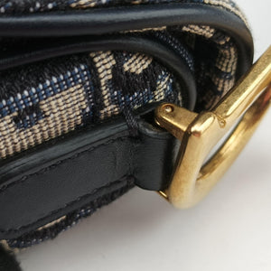 Secondhand Christian Dior Saddle Navy Jacquard × Leather shoulderbag | stylenewstar
