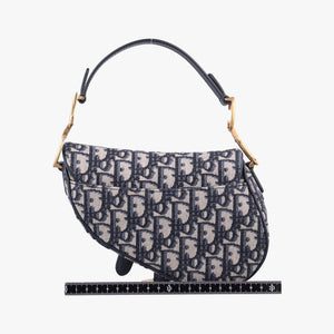 Secondhand Christian Dior Saddle Navy Jacquard × Leather shoulderbag | stylenewstar