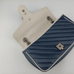 Pre-owned Gucci GG Marmont White×Blue Leather 443497 shoulderbag | stylenewstar