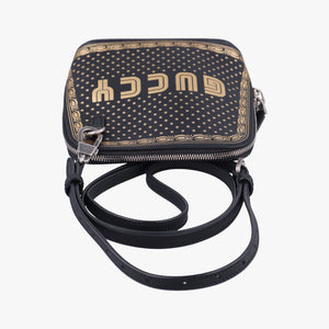 Pre-owned Gucci SEGA collaboration GUCCY print Black Leather 511189 shoulderbag | stylenewstar