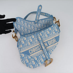 Pre-owned Christian Dior Saddle Blue Jacquard handbag | stylenewstar