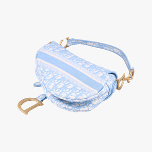 Pre-owned Christian Dior Saddle Blue Jacquard handbag | stylenewstar