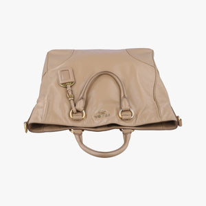 Pre-owned Prada Vitello Shine Argilla Beige Leather shoulderbag | stylenewstar