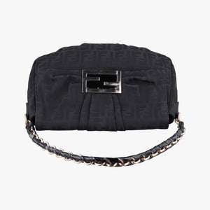 Pre-owned Fendi Mia Flap Black canvas 8BR614 shoulderbag | stylenewstar