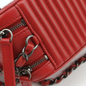 Pre-owned Chanel Coco Boy Camera Case Red lambskin A92655 shoulderbag | stylenewstar