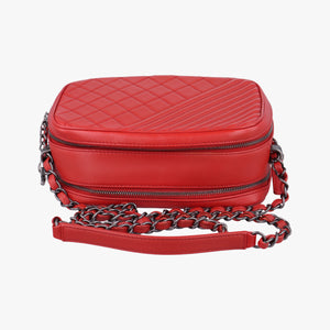 Pre-owned Chanel Coco Boy Camera Case Red lambskin A92655 shoulderbag | stylenewstar