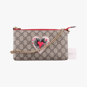 Secondhand Gucci GG Supreme Heart Chain Pochette Beige×red PVC coated canvas 456866 handbag | stylenewstar
