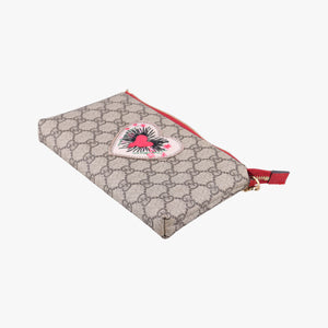 Secondhand Gucci GG Supreme Heart Chain Pochette Beige×red PVC coated canvas 456866 handbag | stylenewstar