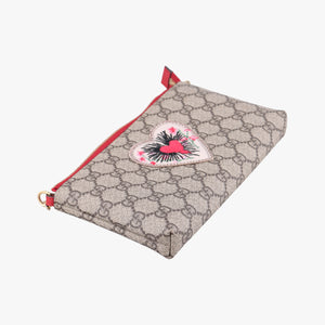 Secondhand Gucci GG Supreme Heart Chain Pochette Beige×red PVC coated canvas 456866 handbag | stylenewstar