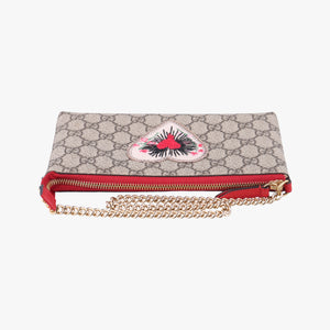 Secondhand Gucci GG Supreme Heart Chain Pochette Beige×red PVC coated canvas 456866 handbag | stylenewstar