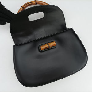 Pre-owned Gucci Bamboo Black Leather 000-21 shoulderbag | stylenewstar