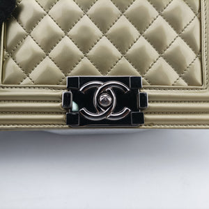 Secondhand Chanel BOY CHANEL Golden Patent Leather A67085 shoulderbag | stylenewstar