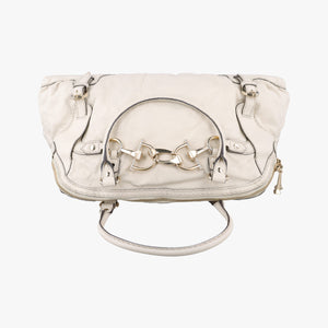 Pre-owned Gucci Horsebit Nail White Leather 189890 handbag | stylenewstar