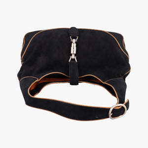 Pre-owned Gucci Jackie Flora Hobo Black Suede 277520 shoulderbag | stylenewstar