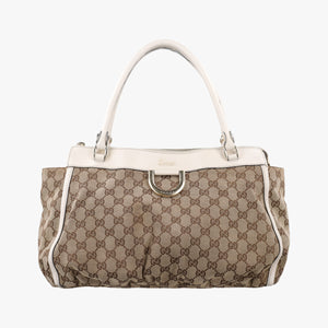 Pre-owned Gucci Abbey BeigexWhite canvas×leather 189831 handbag | stylenewstar