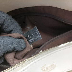 Pre-owned Gucci Abbey BeigexWhite canvas×leather 189831 handbag | stylenewstar