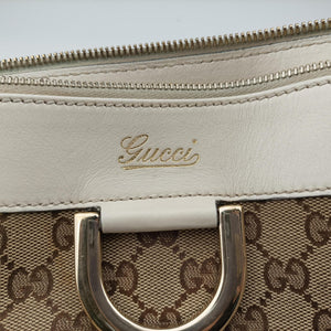 Pre-owned Gucci Abbey BeigexWhite canvas×leather 189831 handbag | stylenewstar