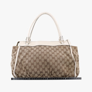 Pre-owned Gucci Abbey BeigexWhite canvas×leather 189831 handbag | stylenewstar
